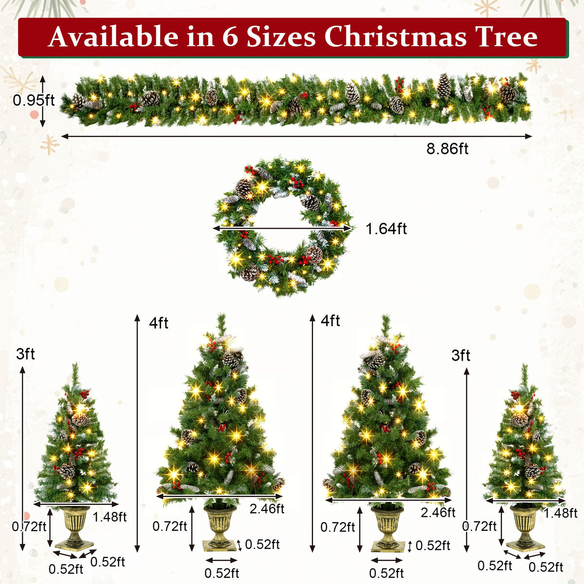 6-Piece Christmas Tree Set with Pre-Lit Wreath and Garland – Warm, photo 7 of 10