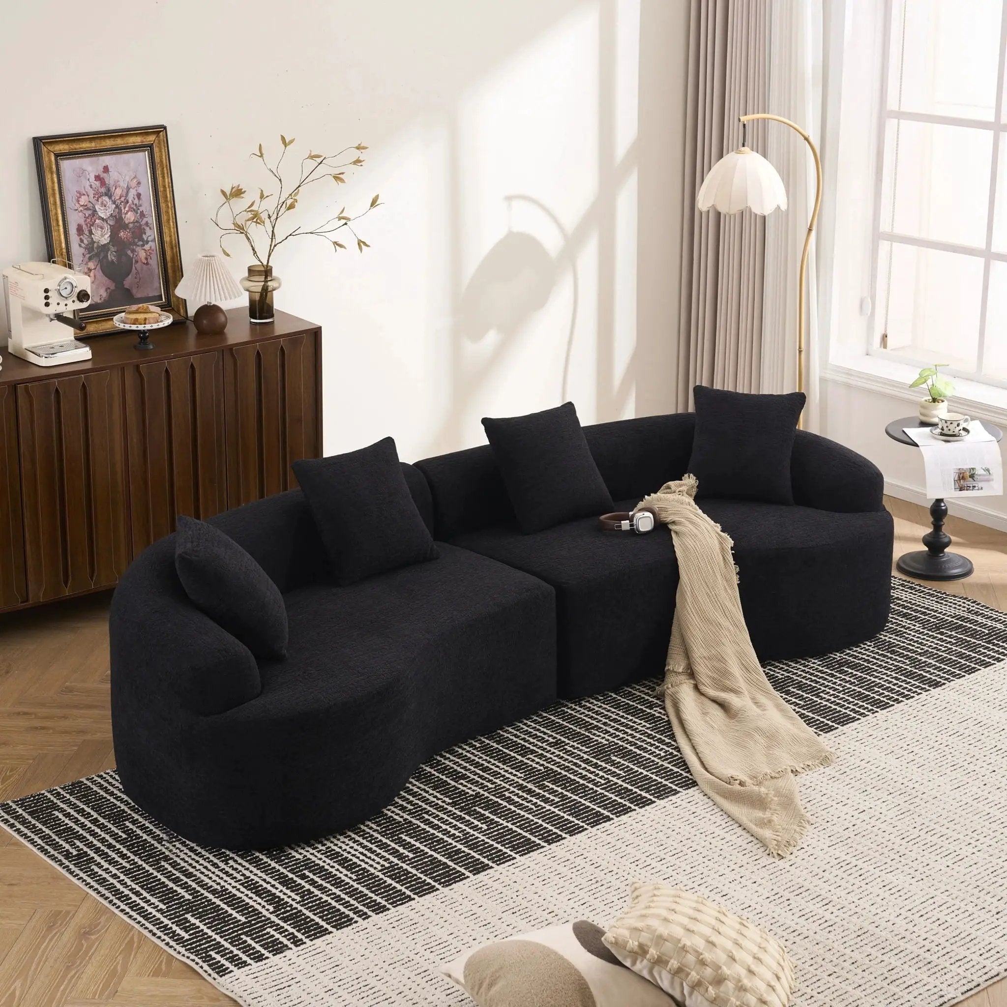 4 Seater Sofa With Fabric, 30D, 60 Hardness Full Sponge, 4 Pillow For Living Room, Home Furniture Sleeper Sectional Sofa For Apartment by Unique Piece Furniture