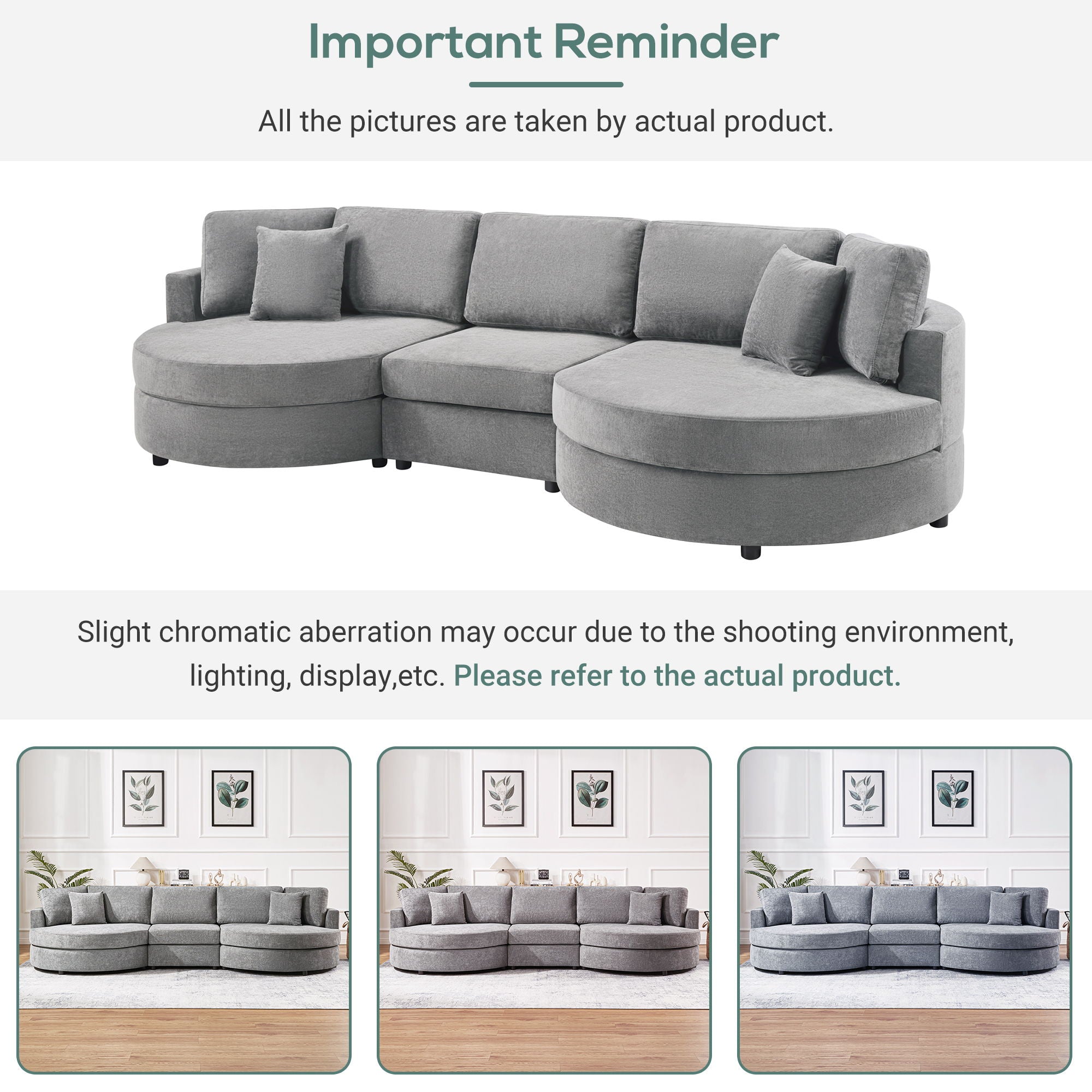 Modern 3 Seater Upholstered Sofa With Curved Design by HouseOfZazla