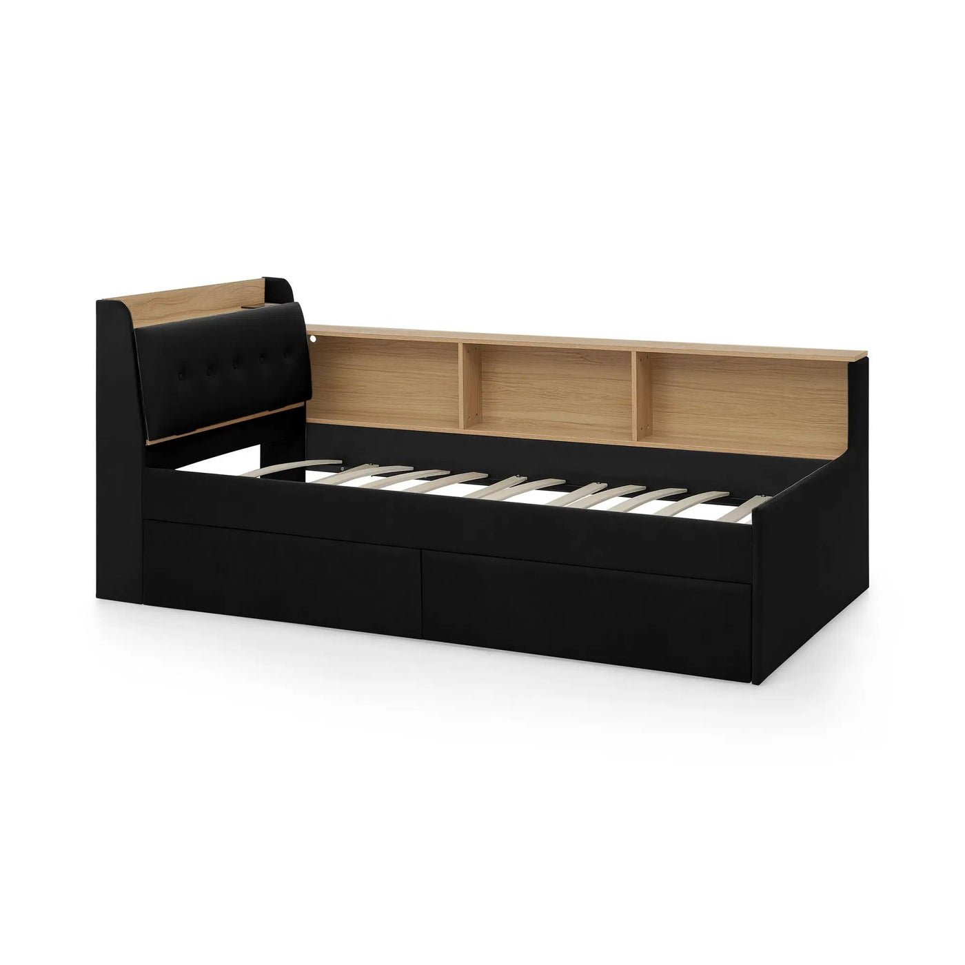 Upholstered Daybed With Storage Headboard, Wireless Charging, LED Lights by HouseOfZazla