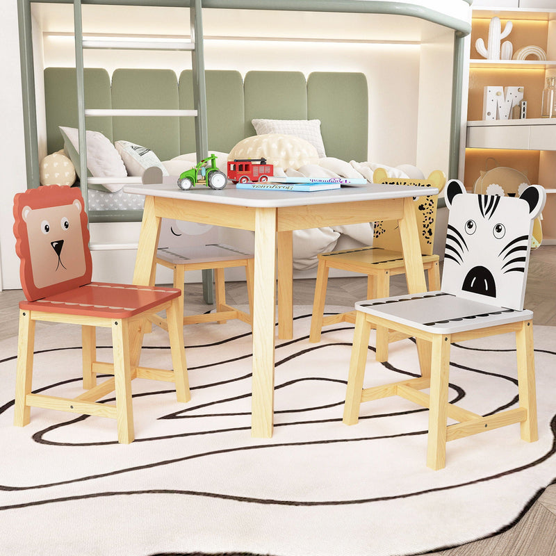 Kids Table And Chair Set With Cartoon Animals Design - White by HouseOfZazla