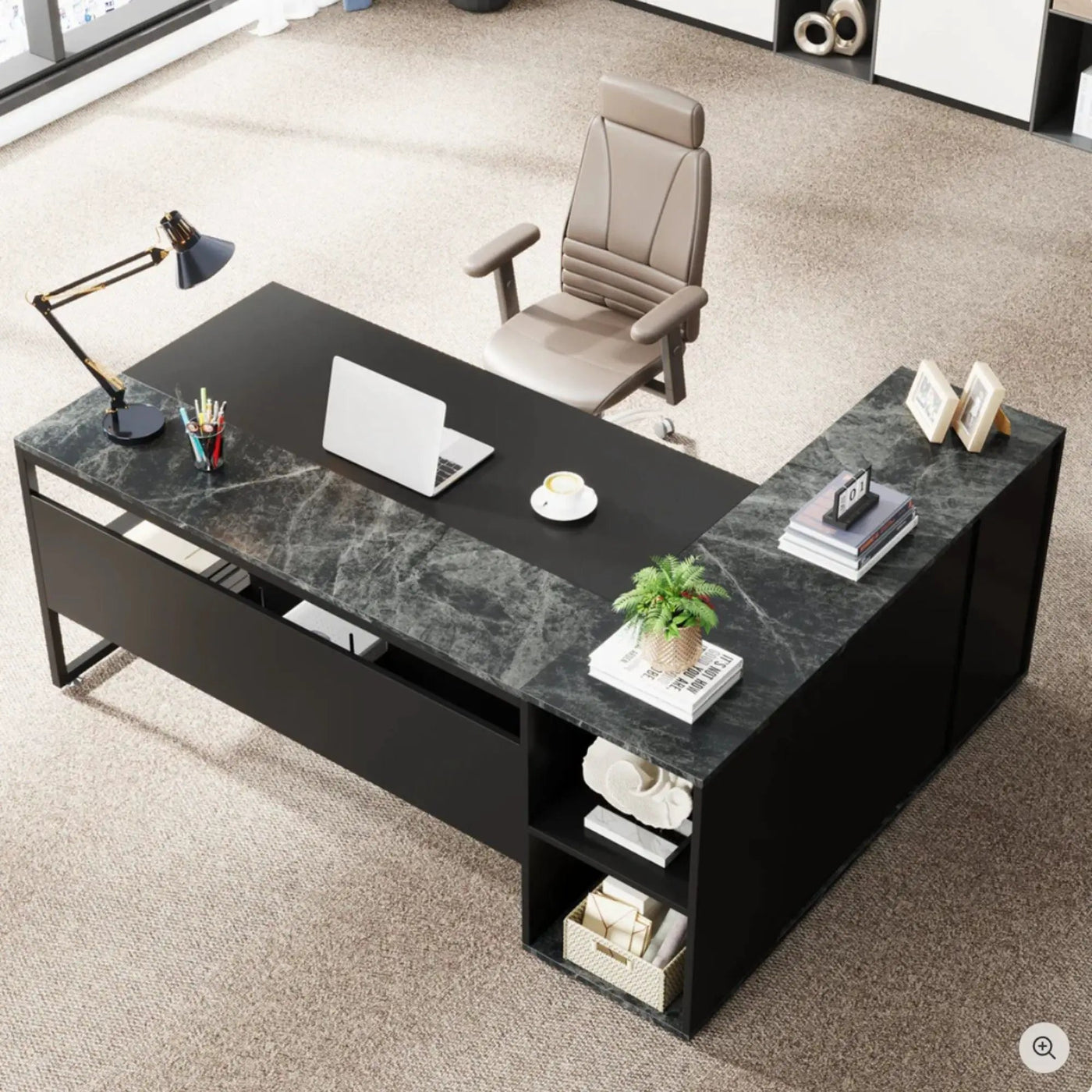 L-Shaped Executive Desk With Cabinet Storage by HouseOfZazla