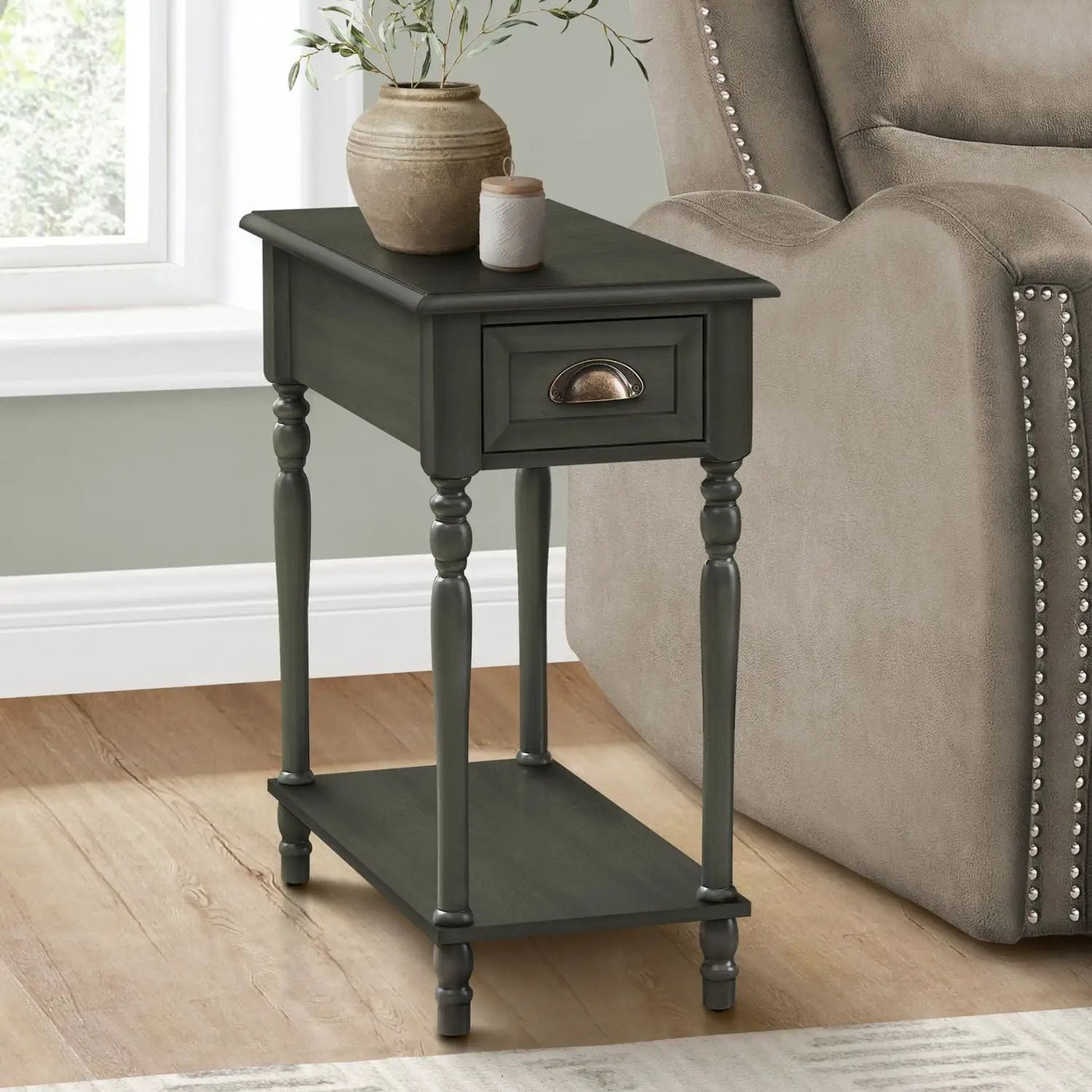 Accent Side Table, 2 Tier, Storage Drawer, Stylish Traditional Design by Unique Piece Furniture