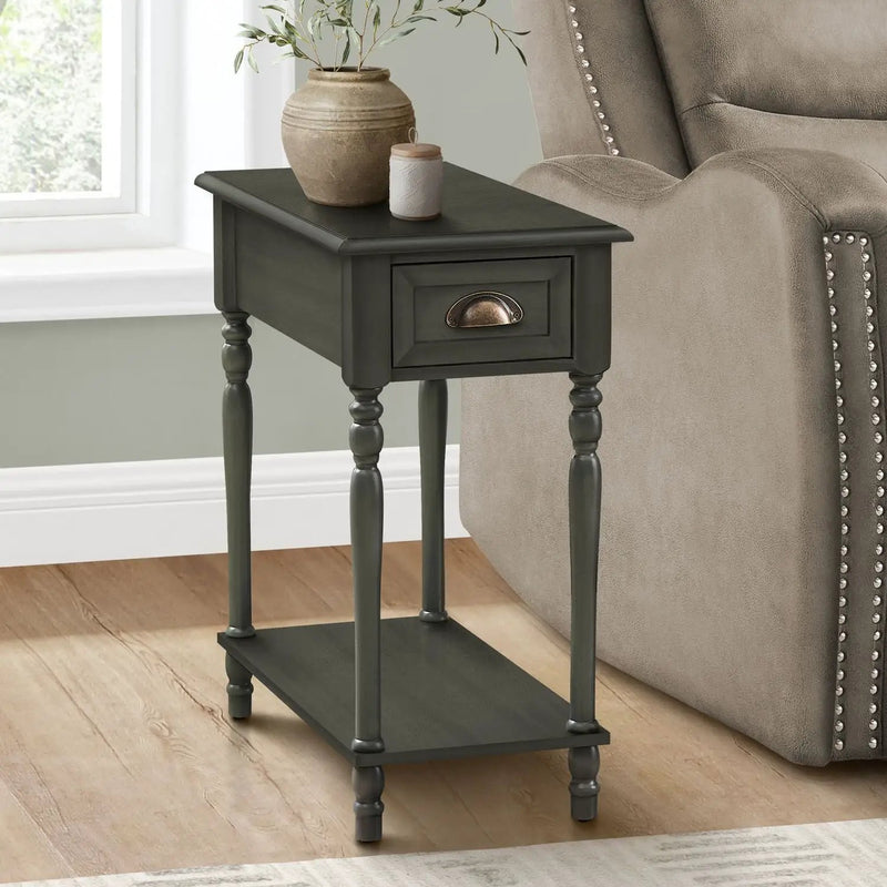 Accent Side Table, 2 Tier, Storage Drawer, Stylish Traditional Design by Unique Piece Furniture
