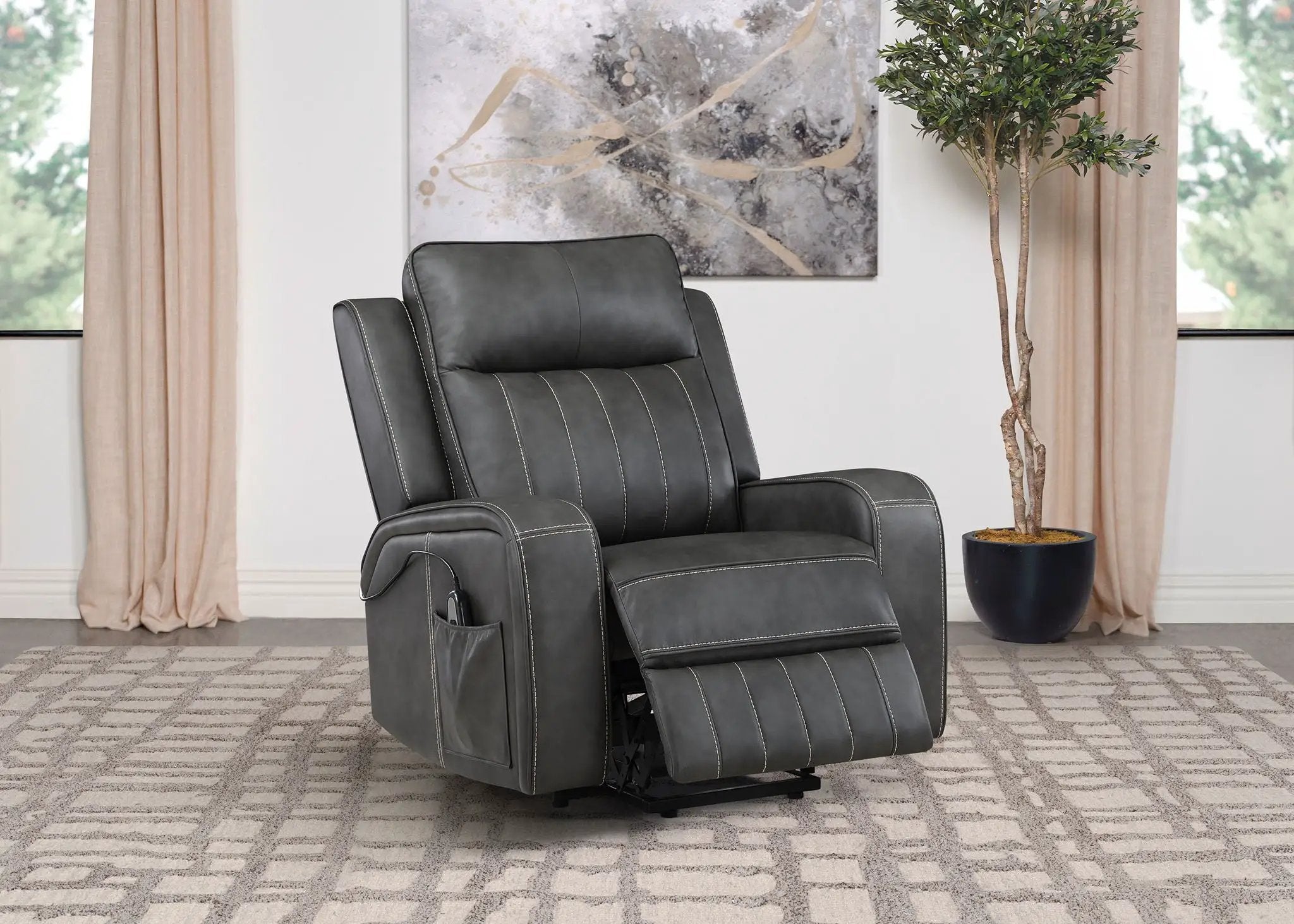 Raelynn Upholstered Power Lift Recliner Chair Grey by Unique Piece Furniture