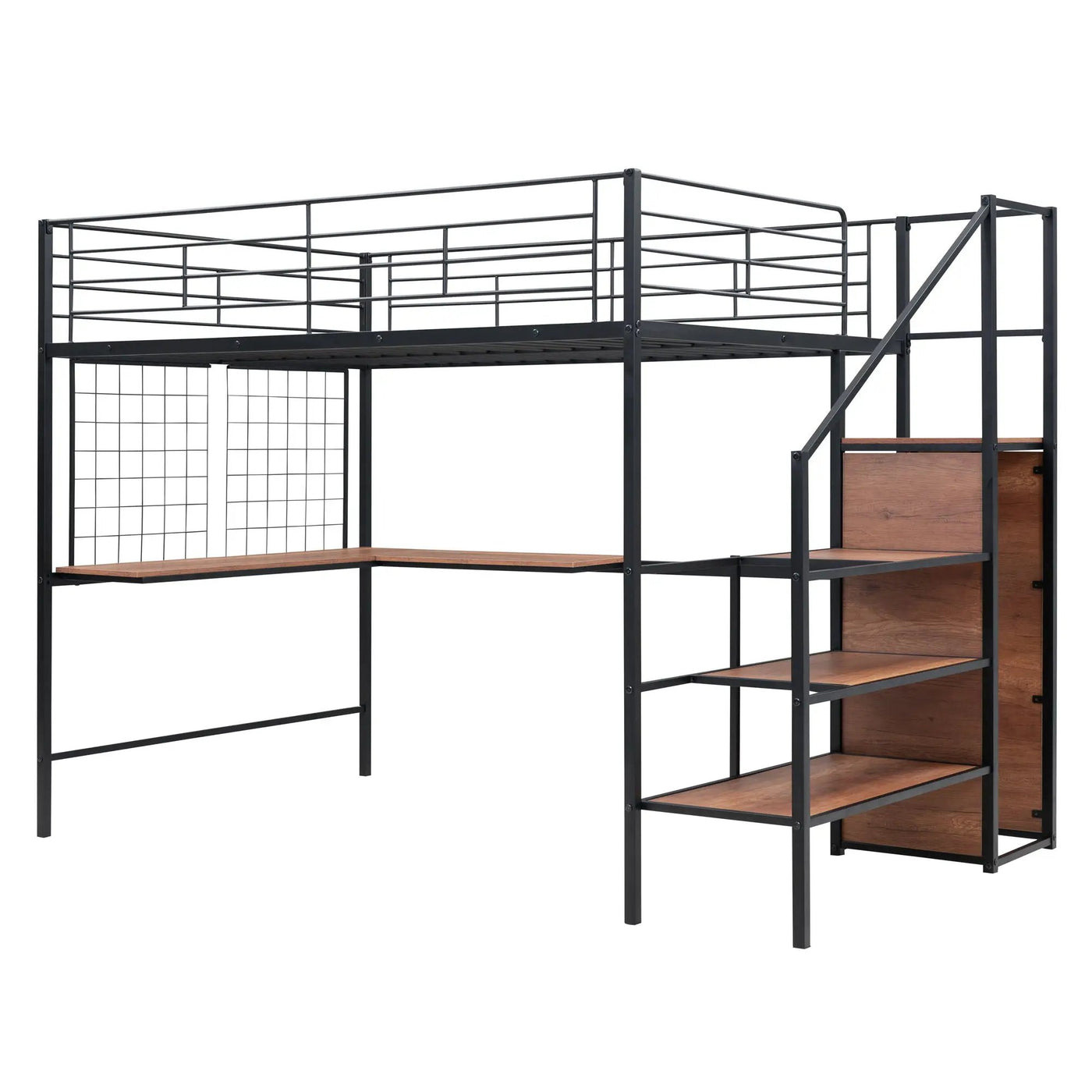 Loft Bed With Desk And Grid, Stylish Frame With Lateral Storage Ladder And Wardrobe by HouseOfZazla