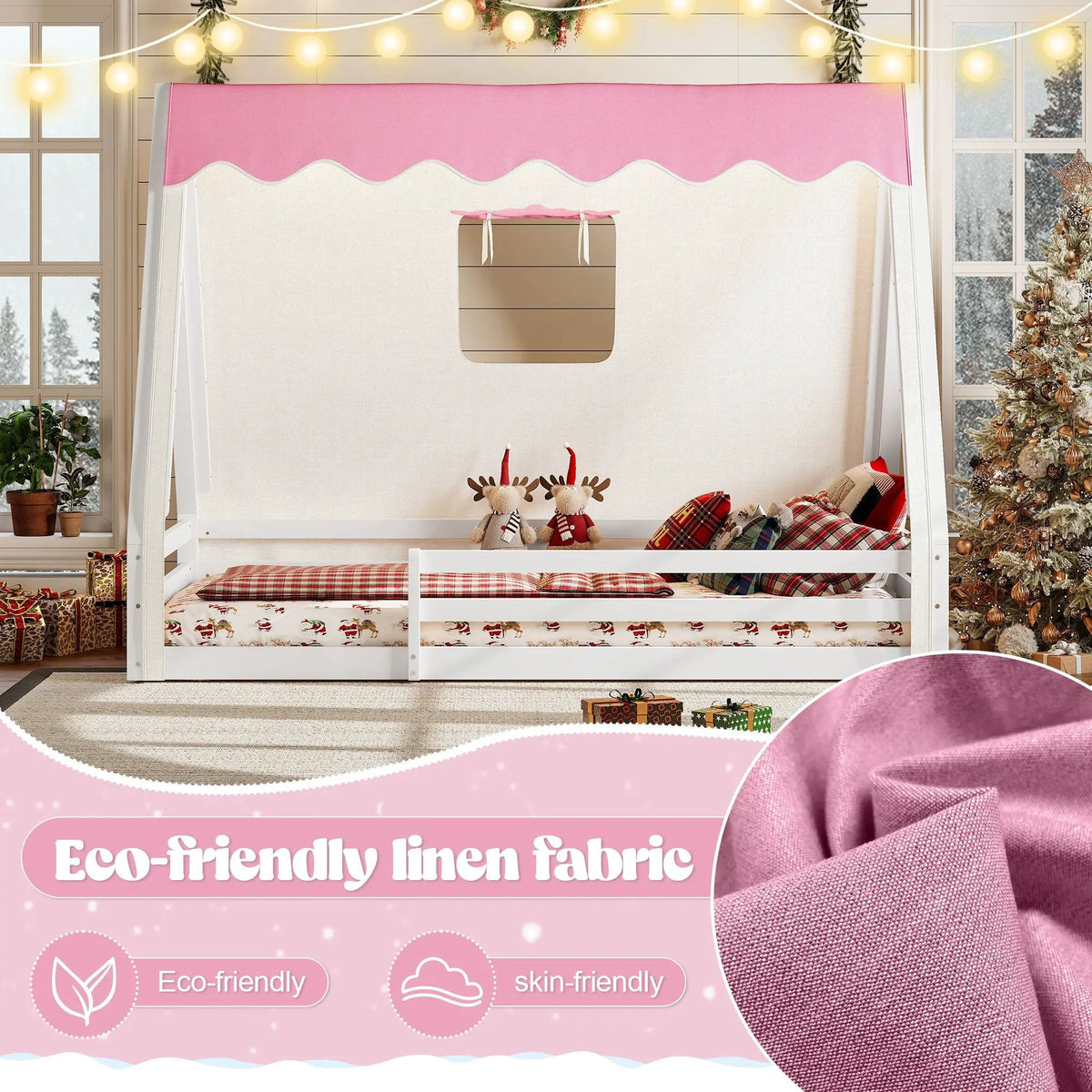 Twin Size House Floor Bed with Tent and Light by HouseOfZazla