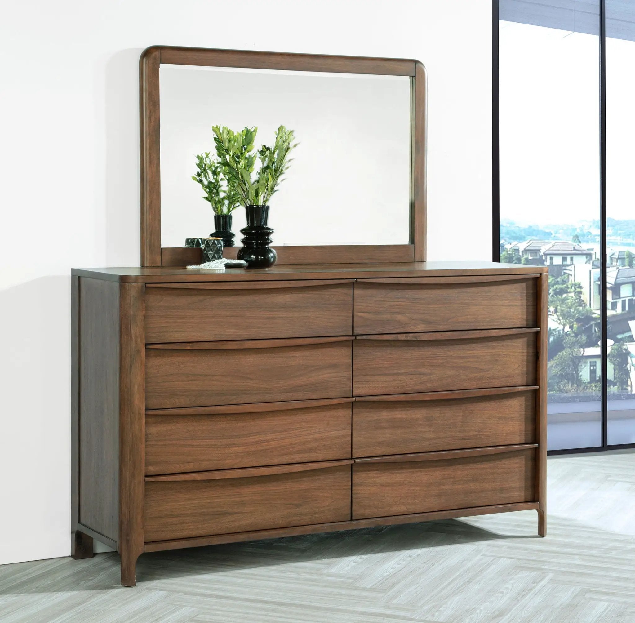 Maderia 8-drawer Dresser and Mirror Walnut by Unique Piece Furniture
