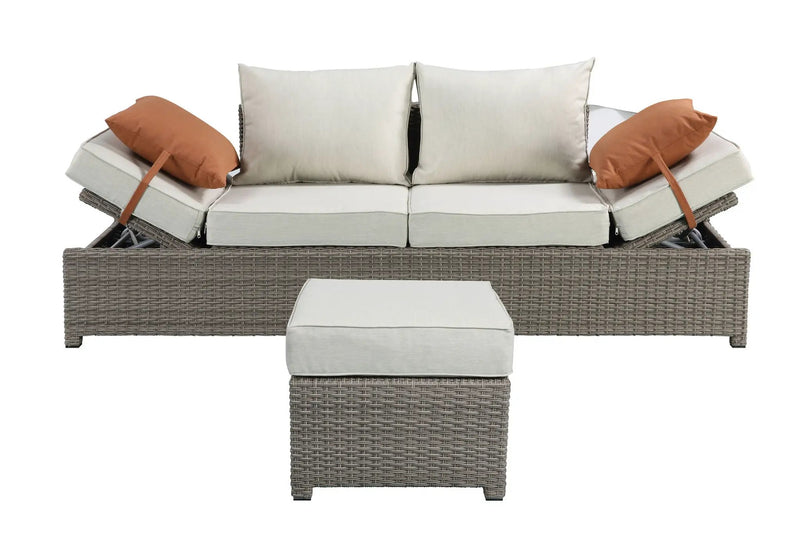Salena All Weather Wicker Patio Sofa & Ottoman with 2 Toss Pillows by HouseOfZazla