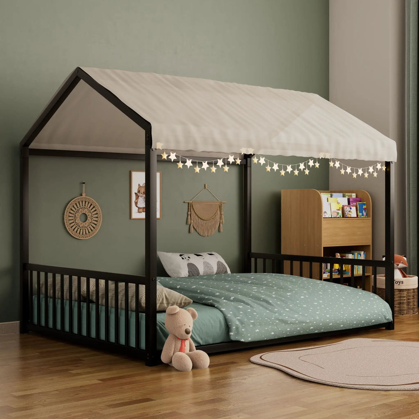 Montessori Style Floor House Shaped Bed With Safety Guardrails by HouseOfZazla