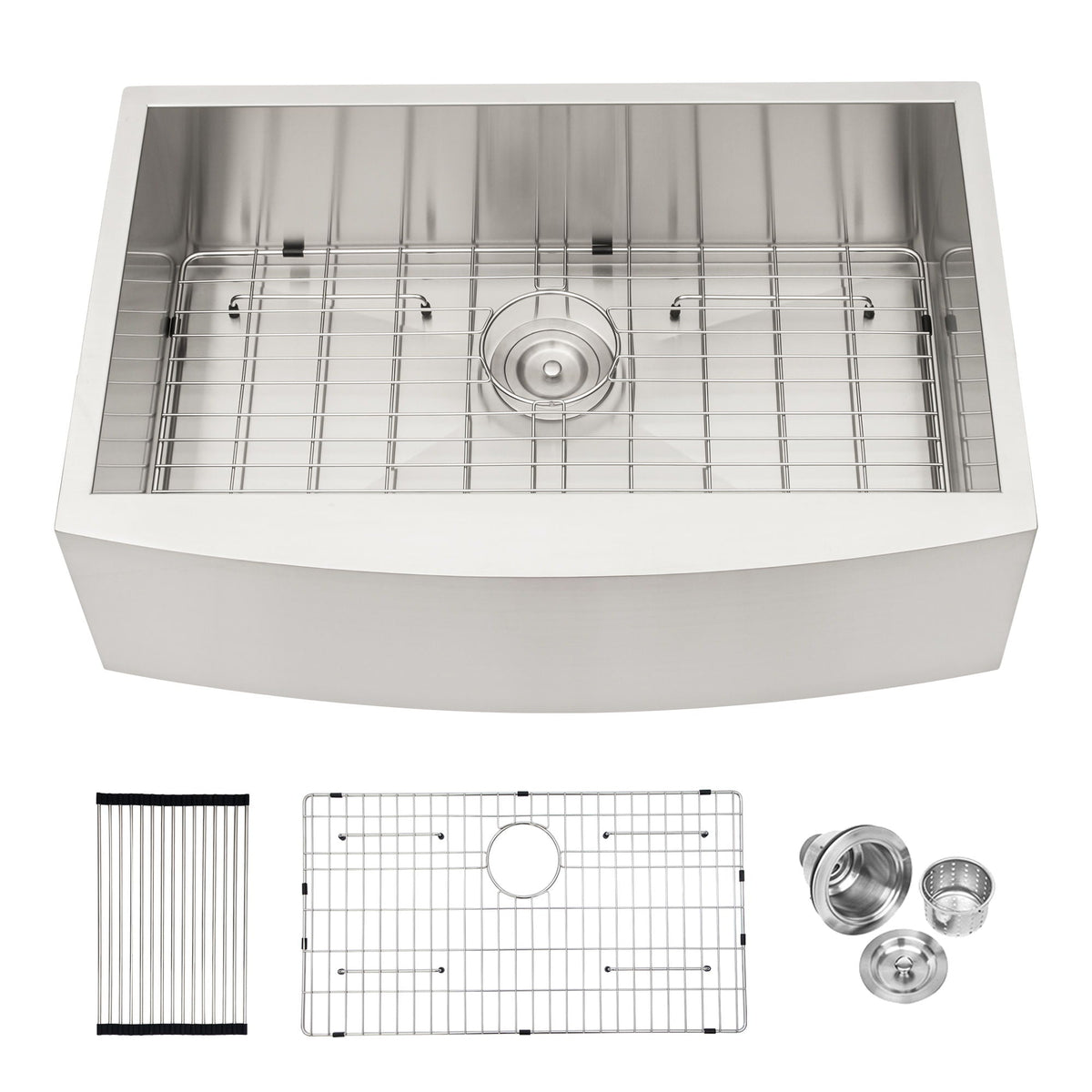 Farmhouse Kitchen Sink Stainless Steel Apron Front with Deep Single Bowl - Gray, photo 3 of 34