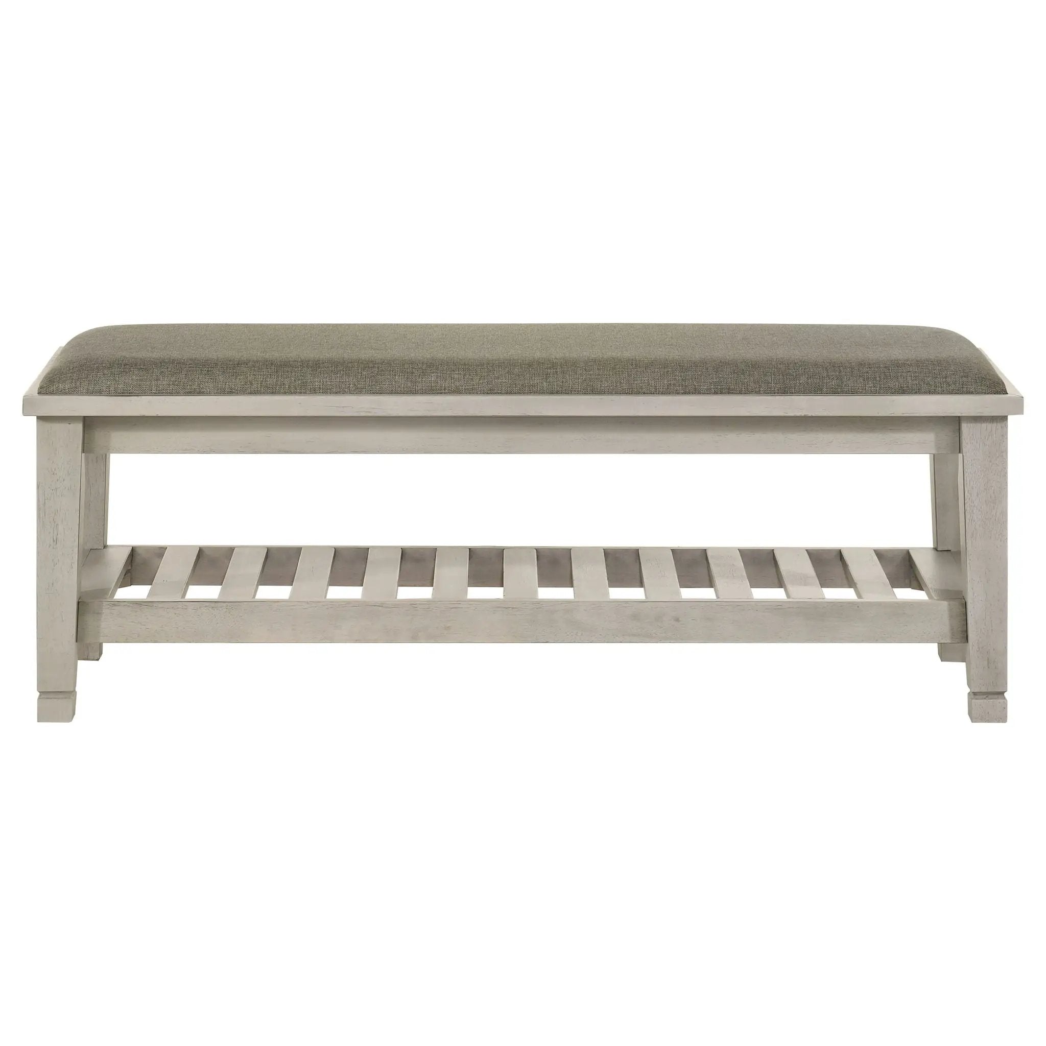 Franco Fabric Upholstered Bench with Shelf Distressed White by Unique Piece Furniture