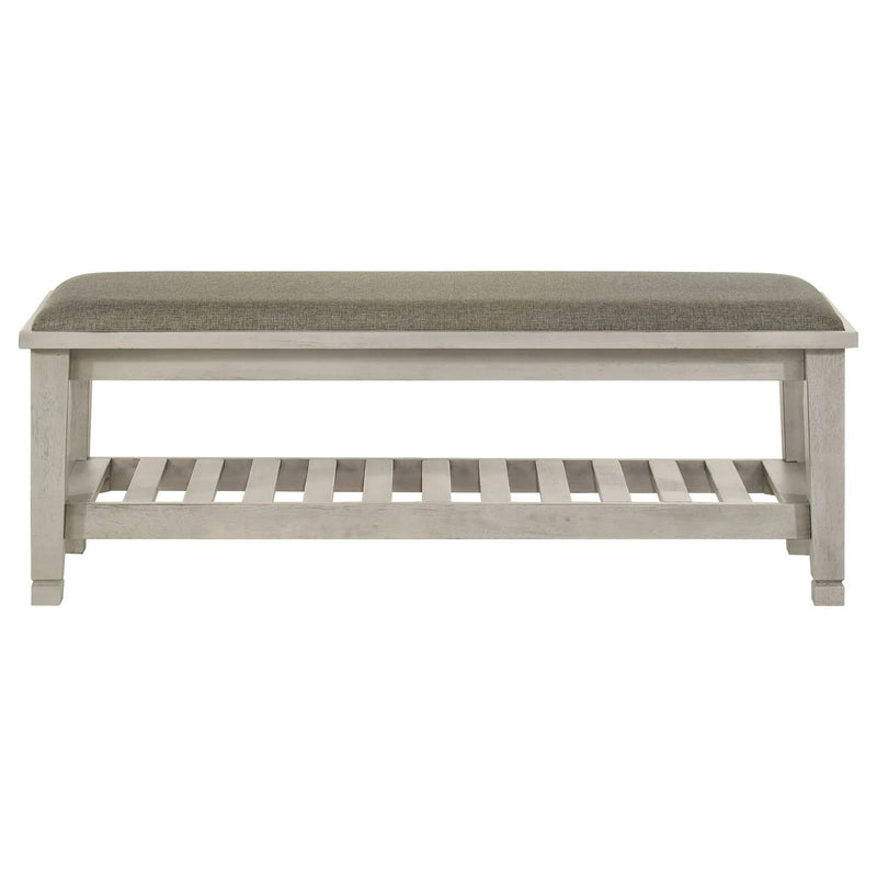 Franco Fabric Upholstered Bench with Shelf Distressed White by Unique Piece Furniture