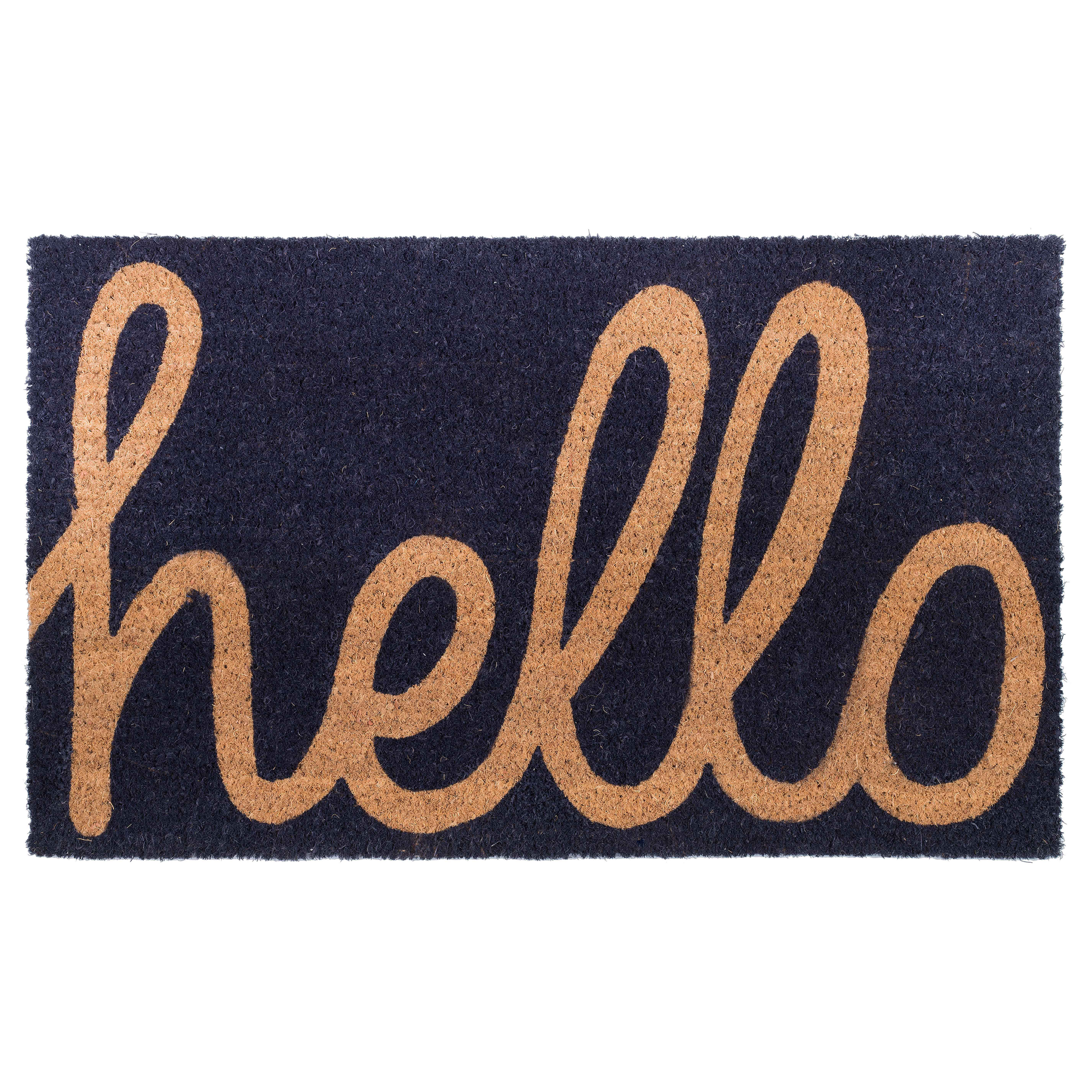 Cursive Hello Doormat Handwoven, Durable - Dark Blue by Fab Habitat