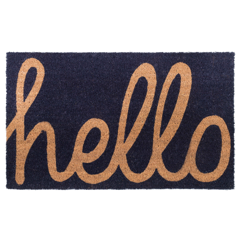 Cursive Hello Doormat Handwoven, Durable - Dark Blue by Fab Habitat