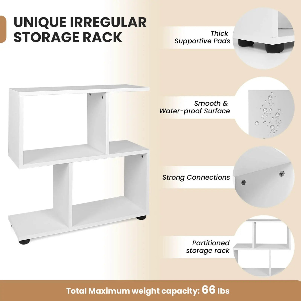 24 Inch 3-Tier Geometric Bookshelf with Thick Foot Pads by DirectDeals