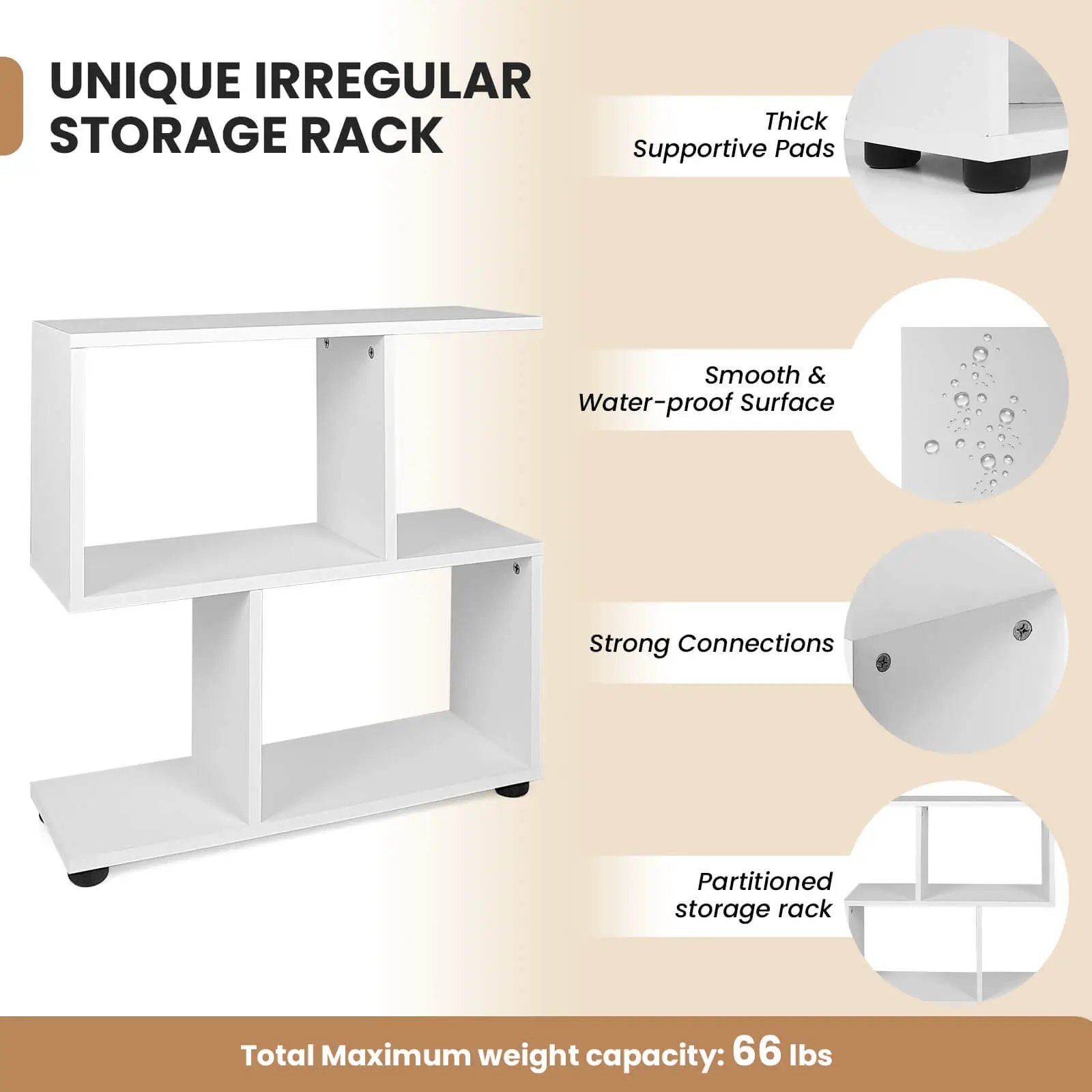 24 Inch 3-Tier Geometric Bookshelf with Thick Foot Pads by DirectDeals