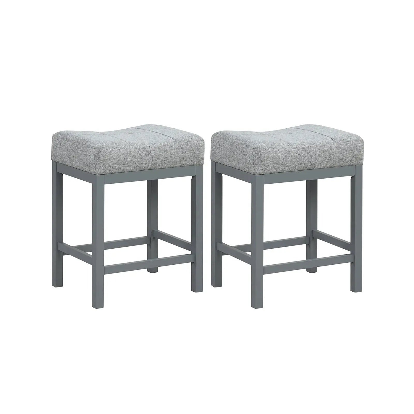 24.5 Inches Linen Fabric Saddle Stools Set of 2 with Cushioned Seat by DirectDeals