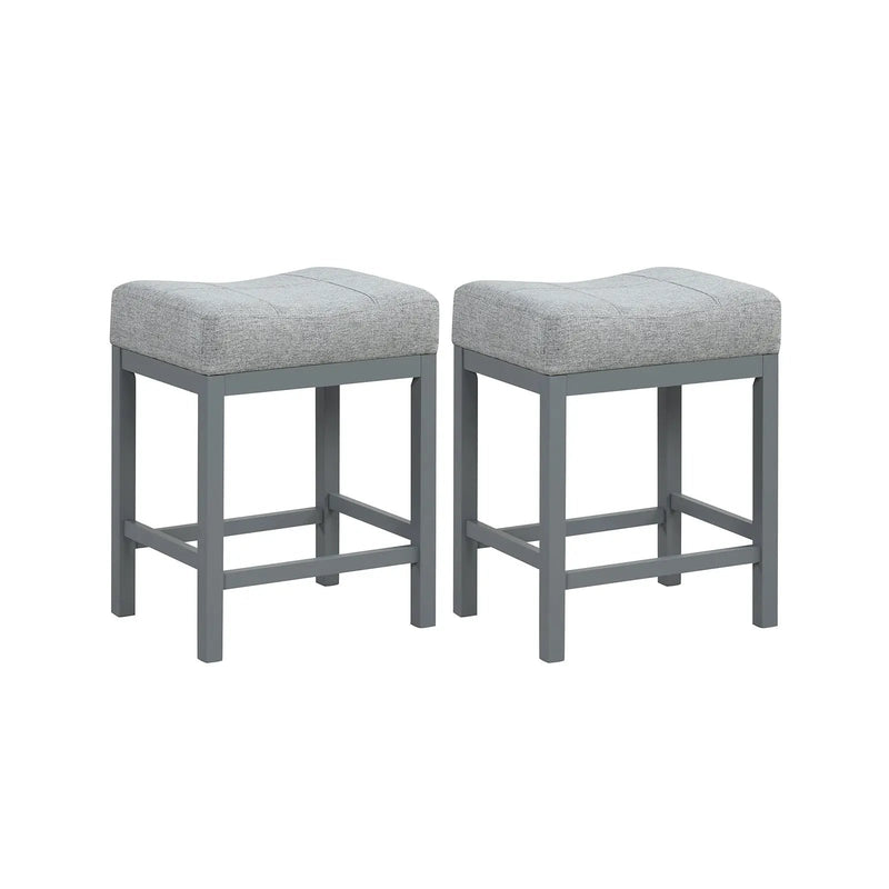 24.5 Inches Linen Fabric Saddle Stools Set of 2 with Cushioned Seat by DirectDeals