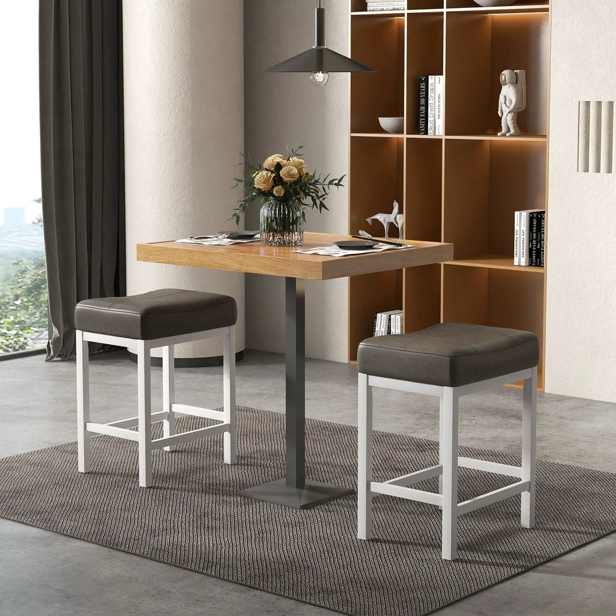 24.5 Inches Linen Fabric Saddle Stools Set of 2 with Cushioned Seat by DirectDeals