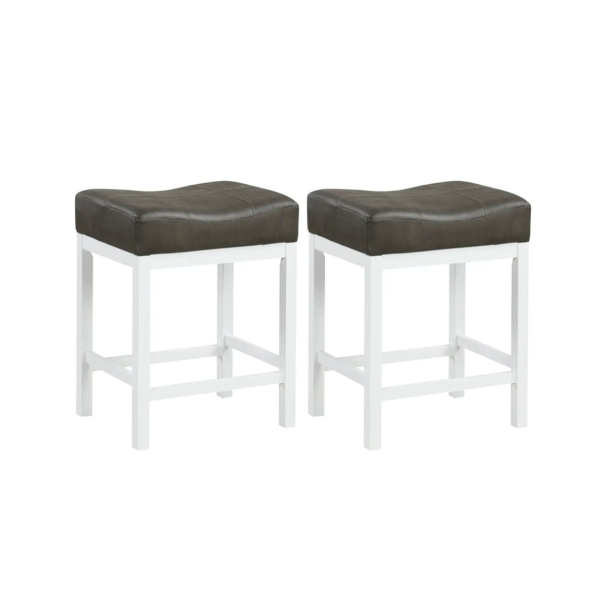 24.5 Inches Linen Fabric Saddle Stools Set of 2 with Cushioned Seat by DirectDeals