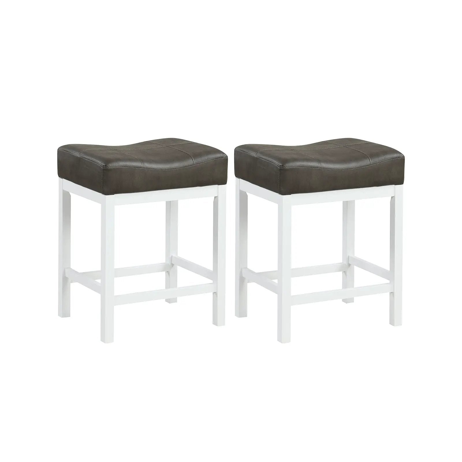 24.5 Inches Linen Fabric Saddle Stools Set of 2 with Cushioned Seat by DirectDeals