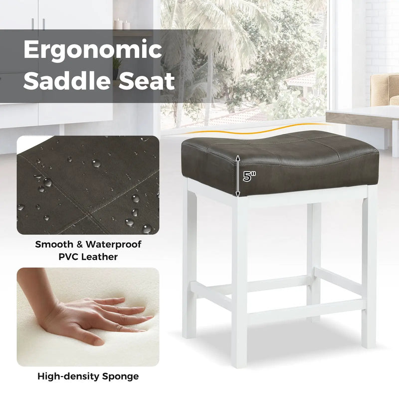 24.5 Inches Linen Fabric Saddle Stools Set of 2 with Cushioned Seat by DirectDeals