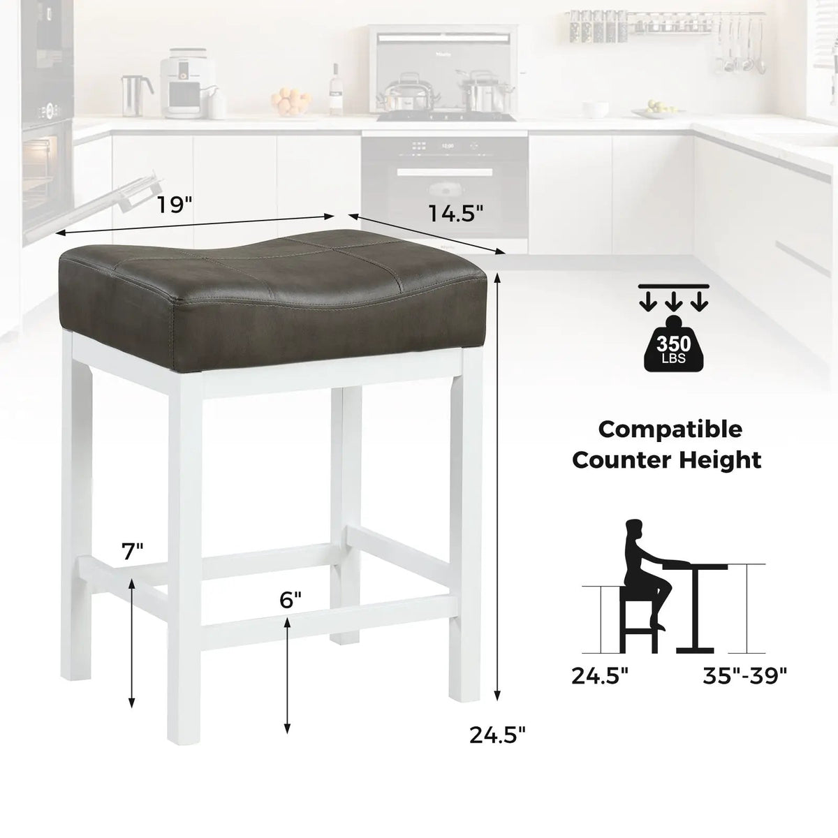 24.5 Inches Linen Fabric Saddle Stools Set of 2 with Cushioned Seat by DirectDeals