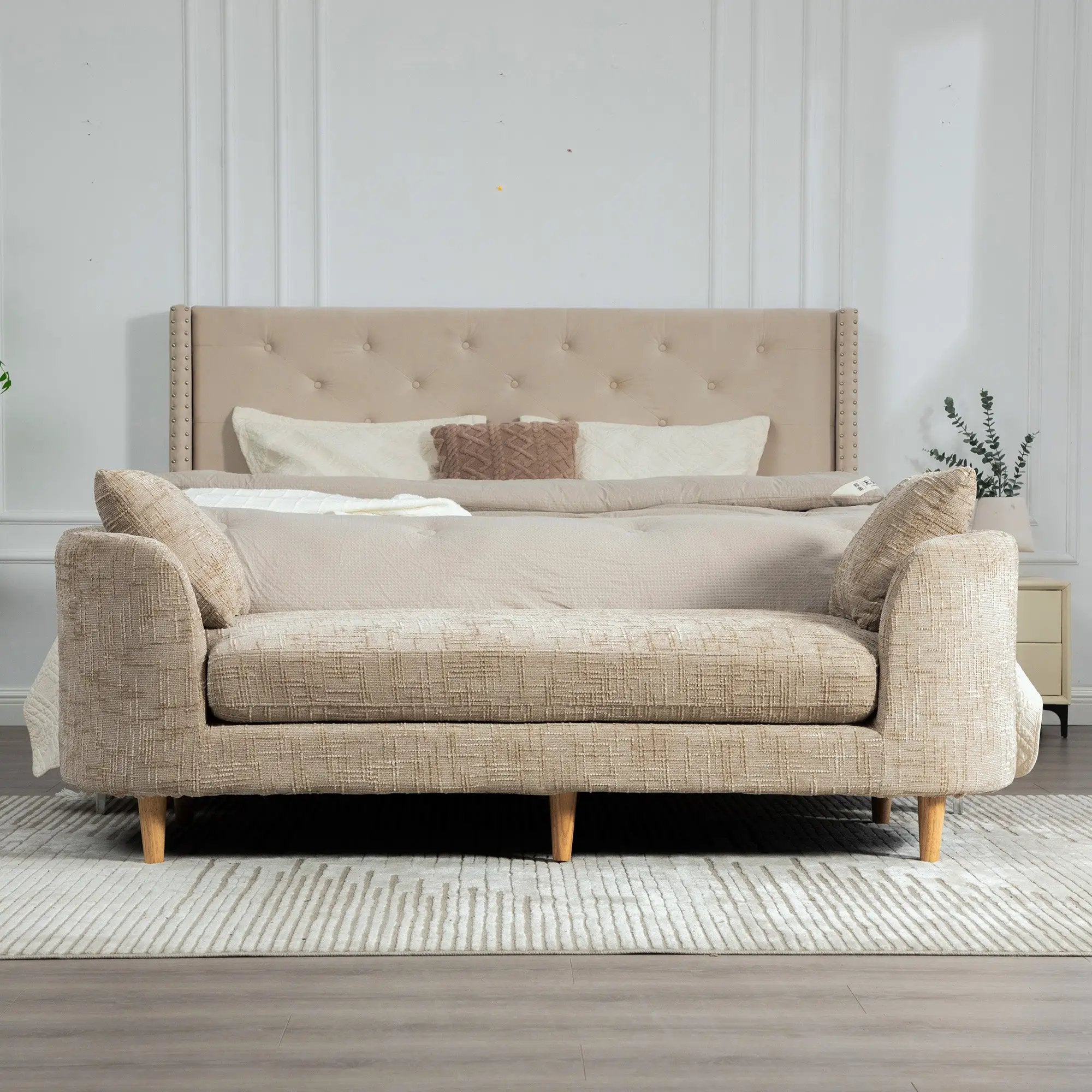 77.17" Wide Modern Upholstered End of Bed Bench with Armrests by HouseOfZazla