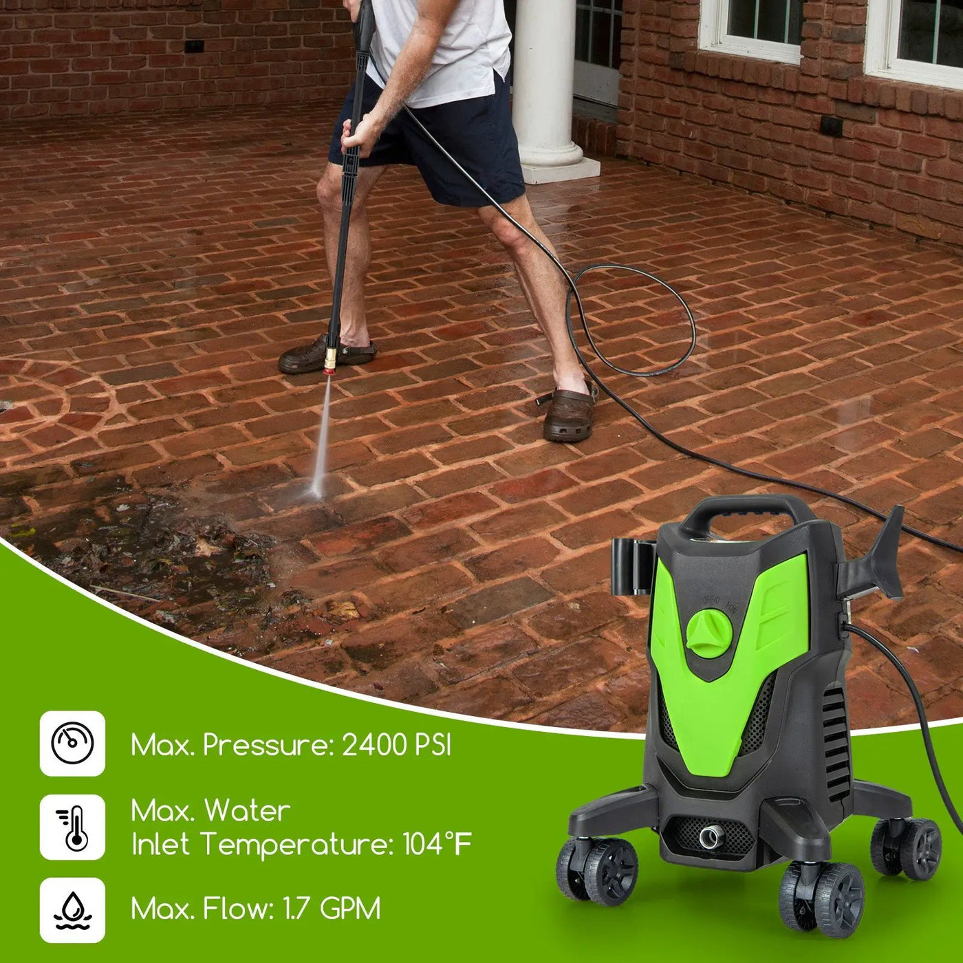 2400 PSI Electric Pressure Washer with 4 Universal Wheels by DirectDeals