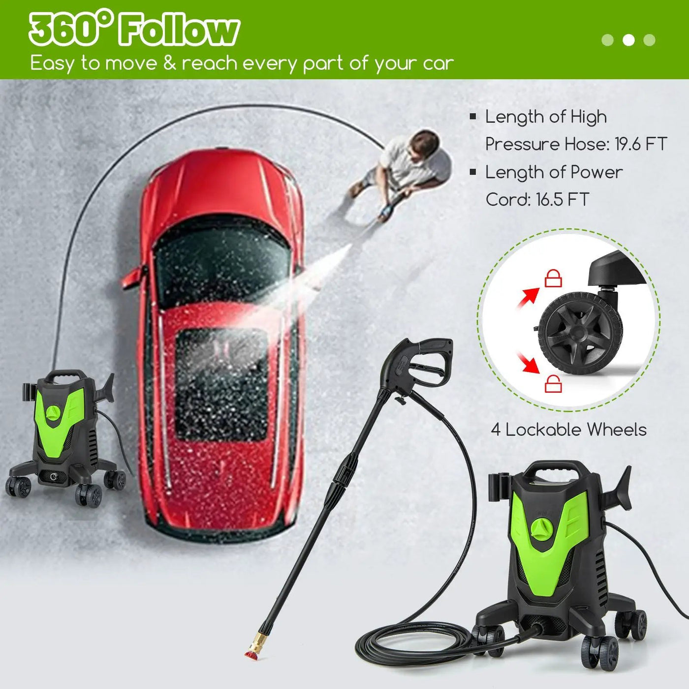 2400 PSI Electric Pressure Washer with 4 Universal Wheels by DirectDeals