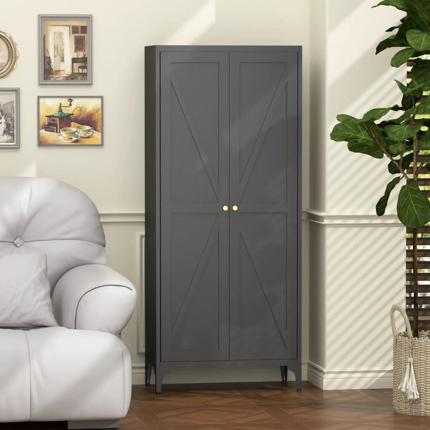 Adjustable 2 Door Kitchen Pantry Cabinet With Striped Design by Unique Piece Furniture