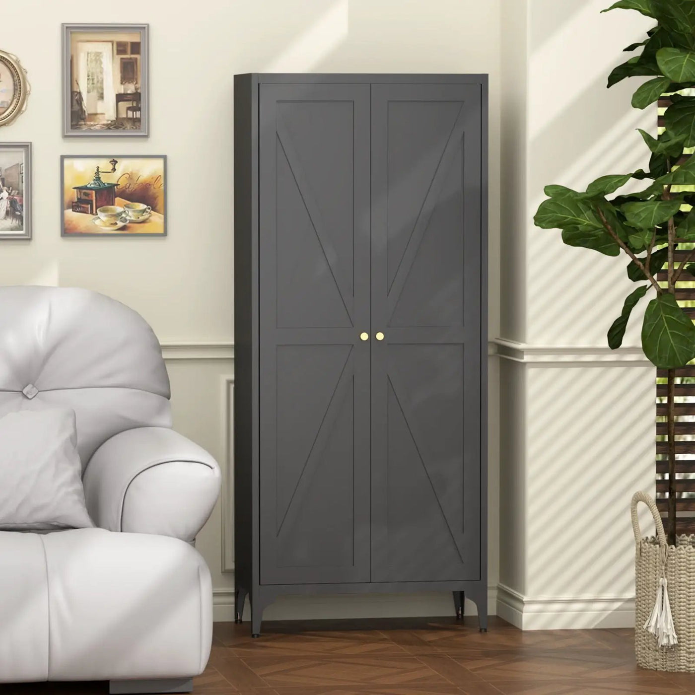 Adjustable 2 Door Kitchen Pantry Cabinet With Striped Design by HouseOfZazla