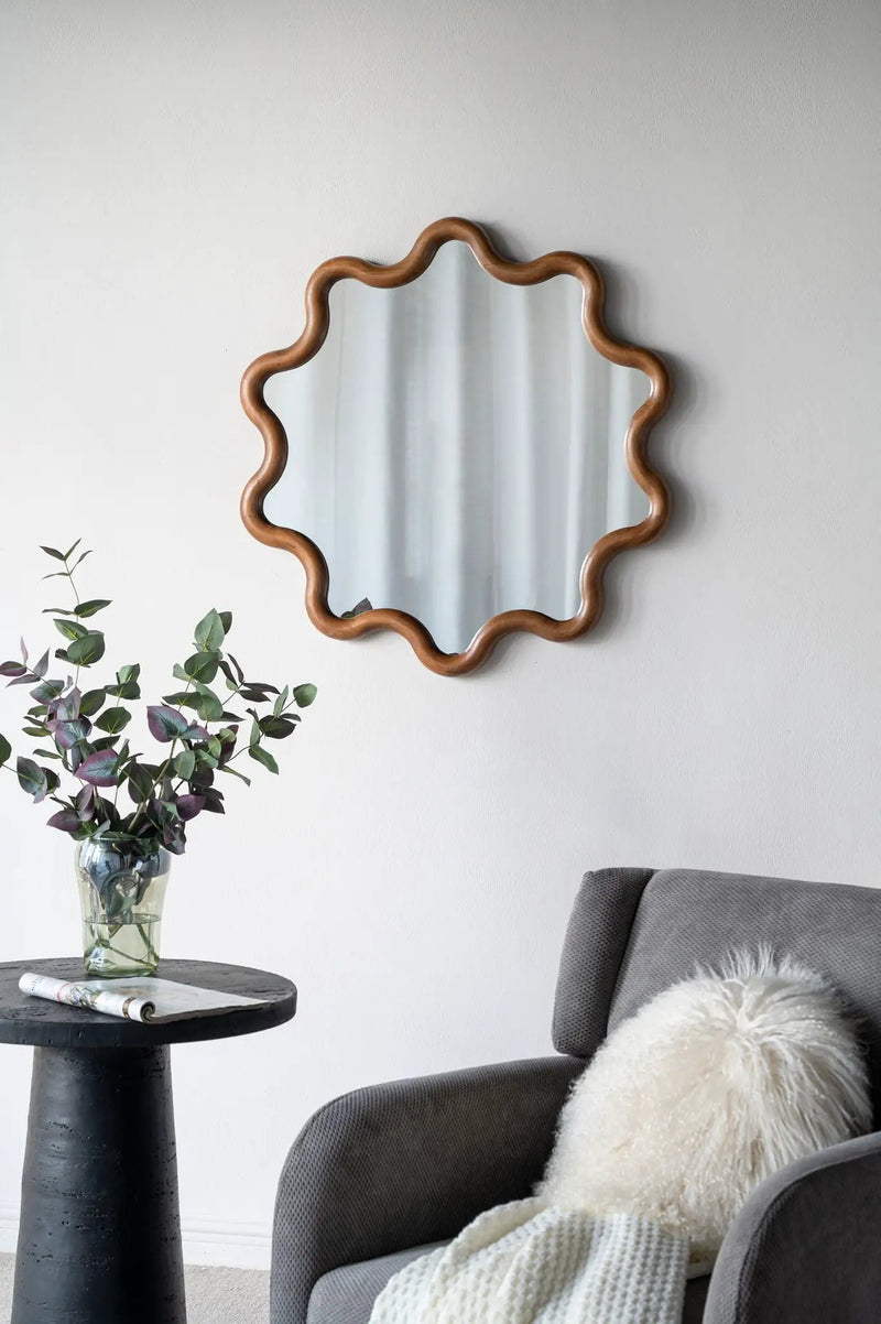 Wooden Accent Mirror With Unique Frame, Wall Mirror For Living Room Bedroom Entryway - Brown by Unique Piece Furniture