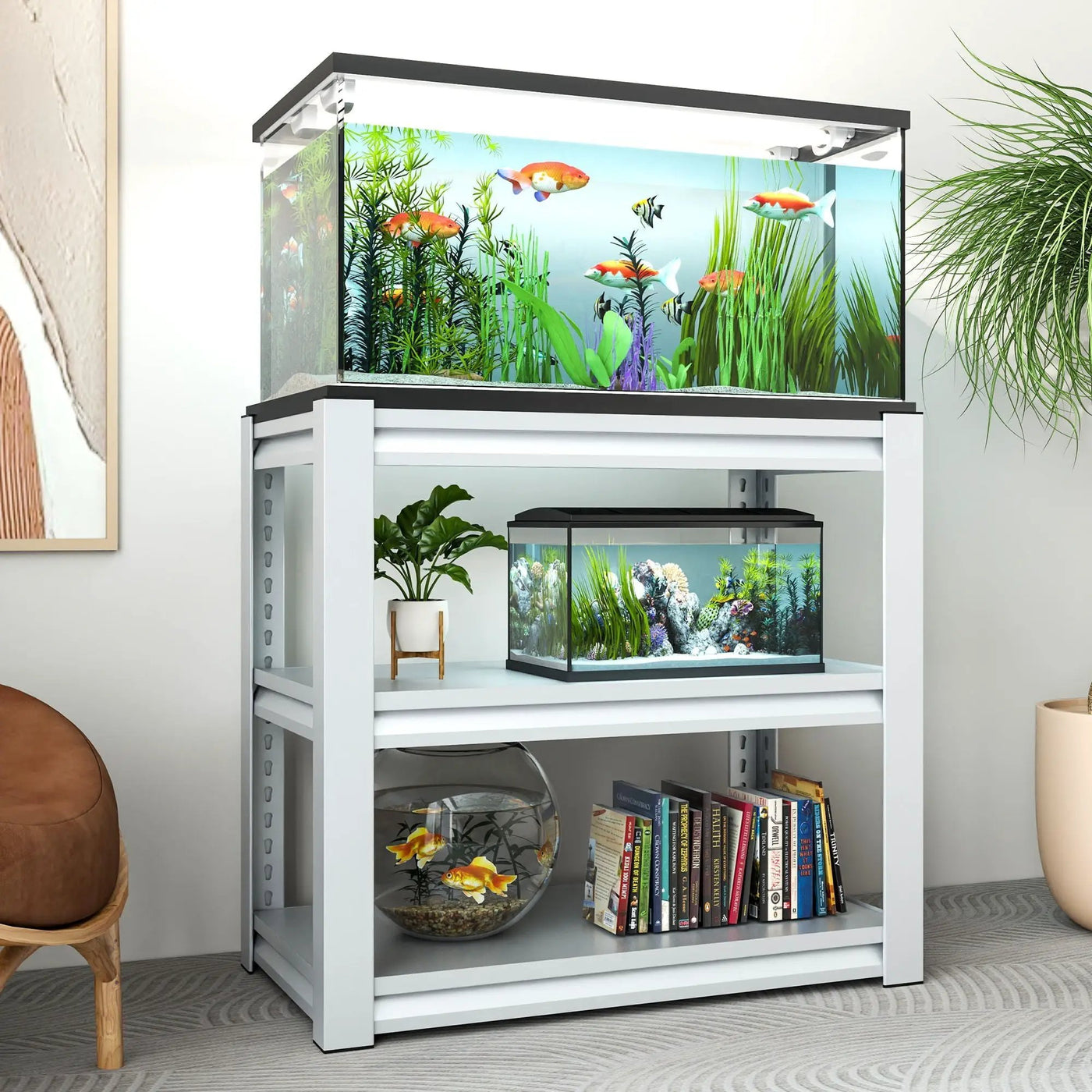 Stylish Metal rium Stand For 20 - 30 Gallon Tanks, 3 Tier Adjustable Shelf by HouseOfZazla