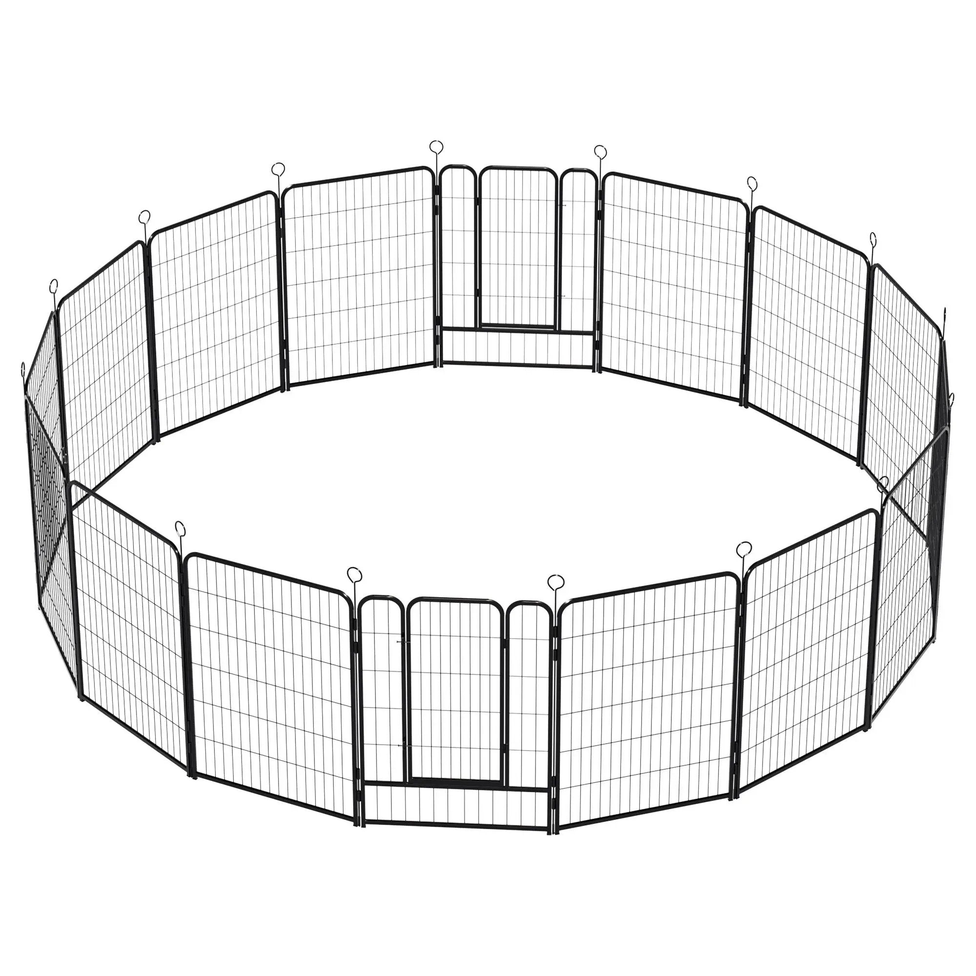Dog Playpen, 16 Panels Pet Exercise Pen Indoor / Outdoor Fence With Anti Skid Base - Black by HouseOfZazla