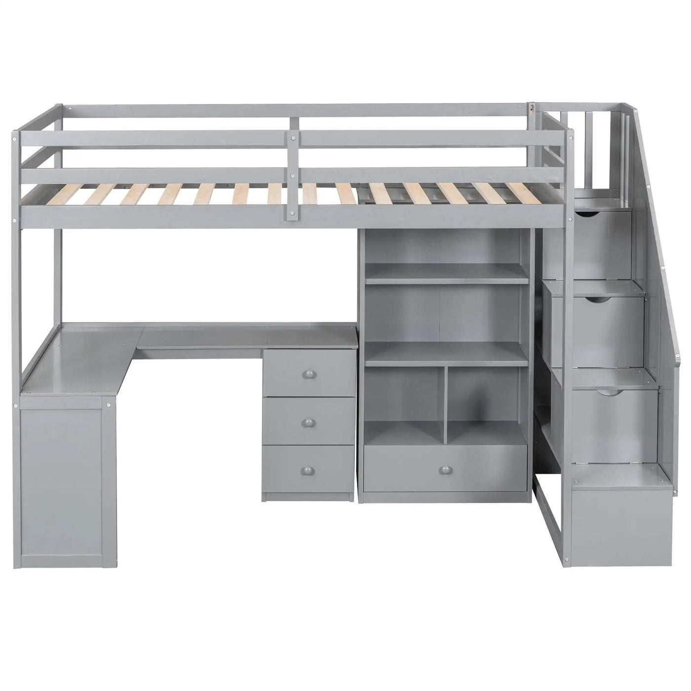 Loft Bed With L Shaped Desk, Drawers, Cabinet, And Storage Staircase by HouseOfZazla