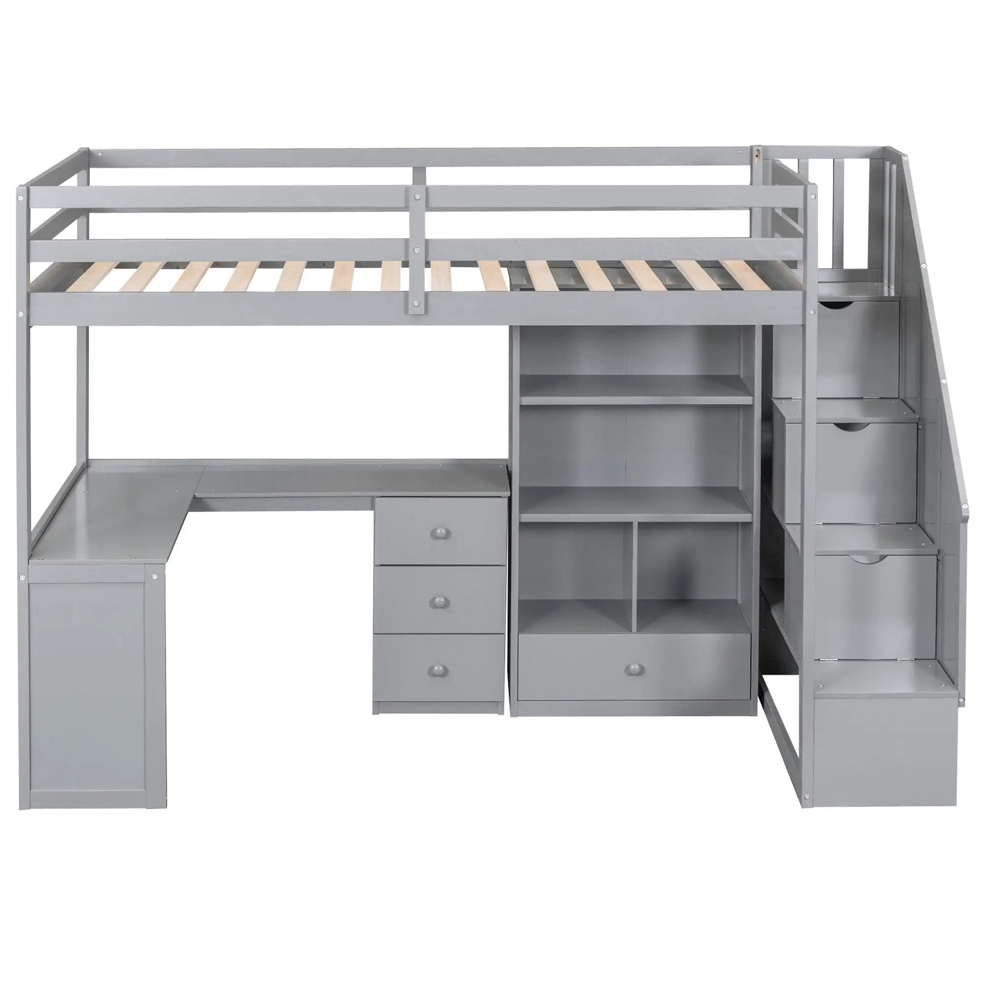 Loft Bed With L Shaped Desk, Drawers, Cabinet, And Storage Staircase by HouseOfZazla
