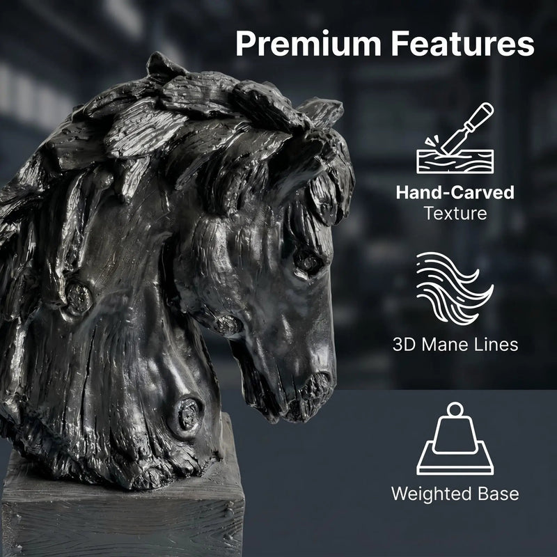 Black Rustic Horse Head Sculpture with Base by HouseOfZazla