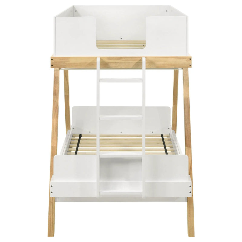 Frankie Wood Twin Over Twin Bunk Bed White and Natural by Unique Piece Furniture
