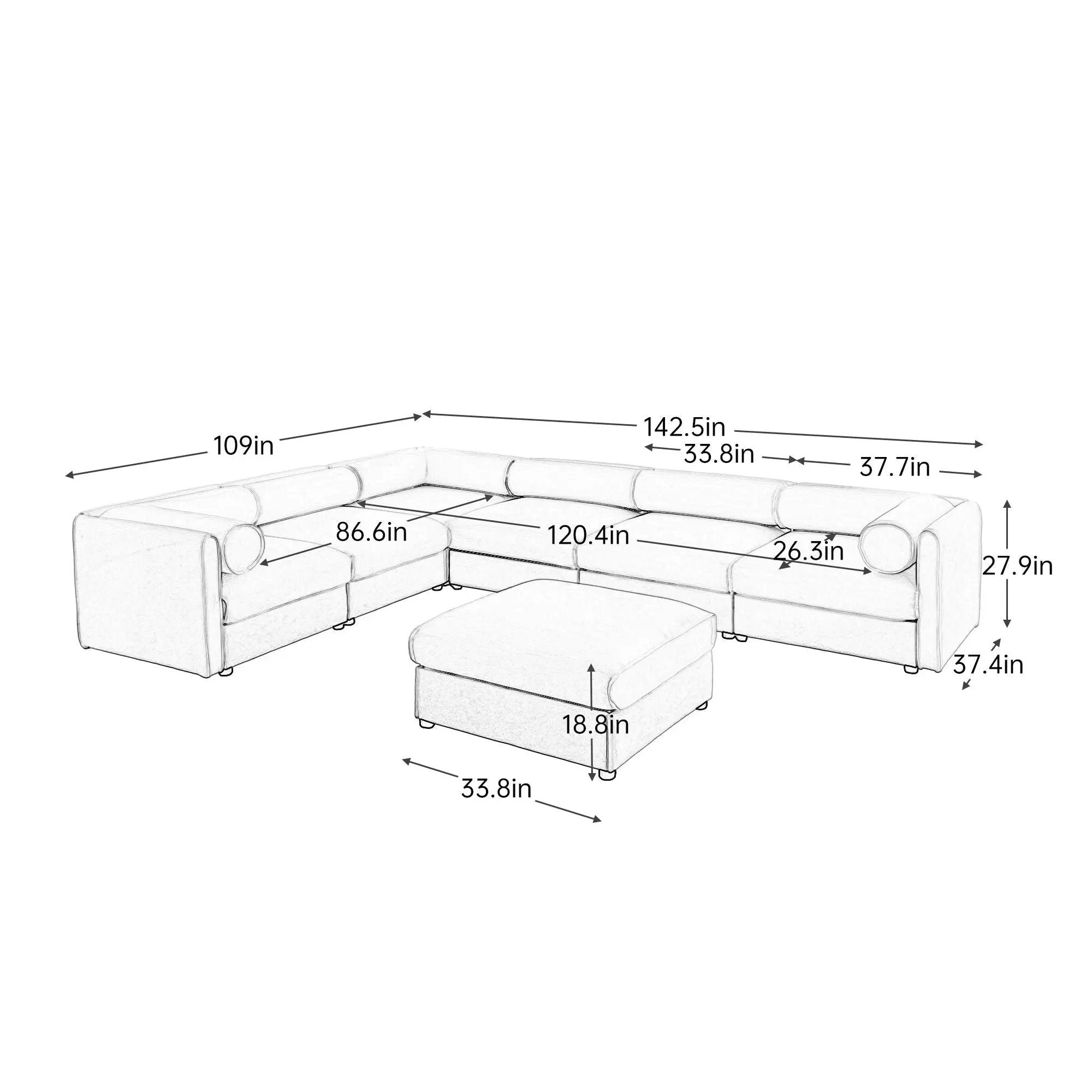 Contemporary Elegant Sofa With Storage And Ottoman by HouseOfZazla