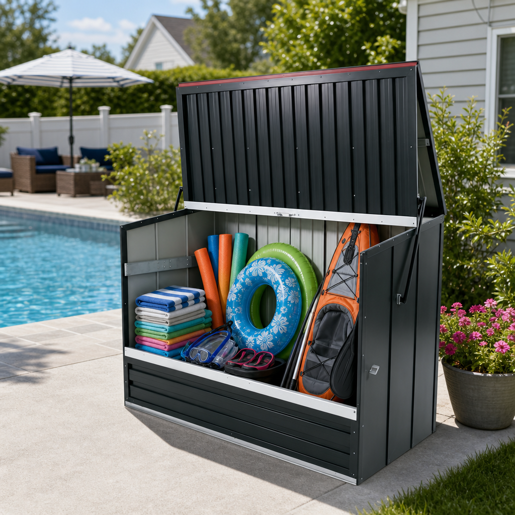 Outdoor Galvanated Steel Storage Shed with Flip Top and Foldable Front Door by HouseOfZazla