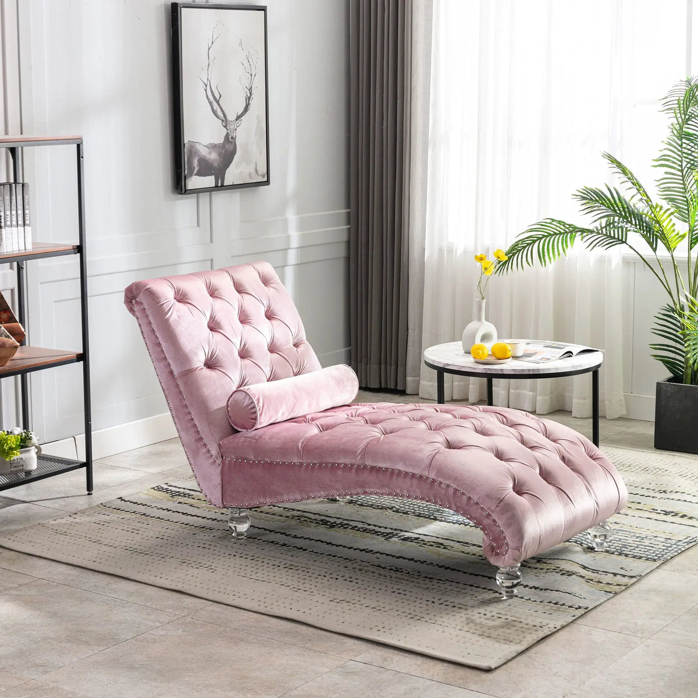 Chaise Lounge Indoor, Button Tufted Upholstered Chaise Lounge Chair With Pillow by Unique Piece Furniture