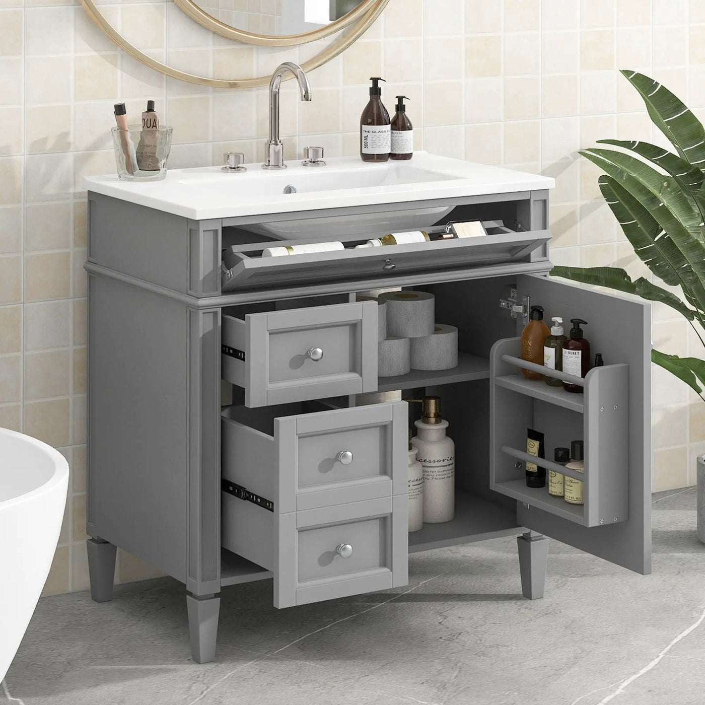 Bathroom Vanity With Top Sink, Storage Cabinet With 2 Drawers, Tip Out Drawer by HouseOfZazla