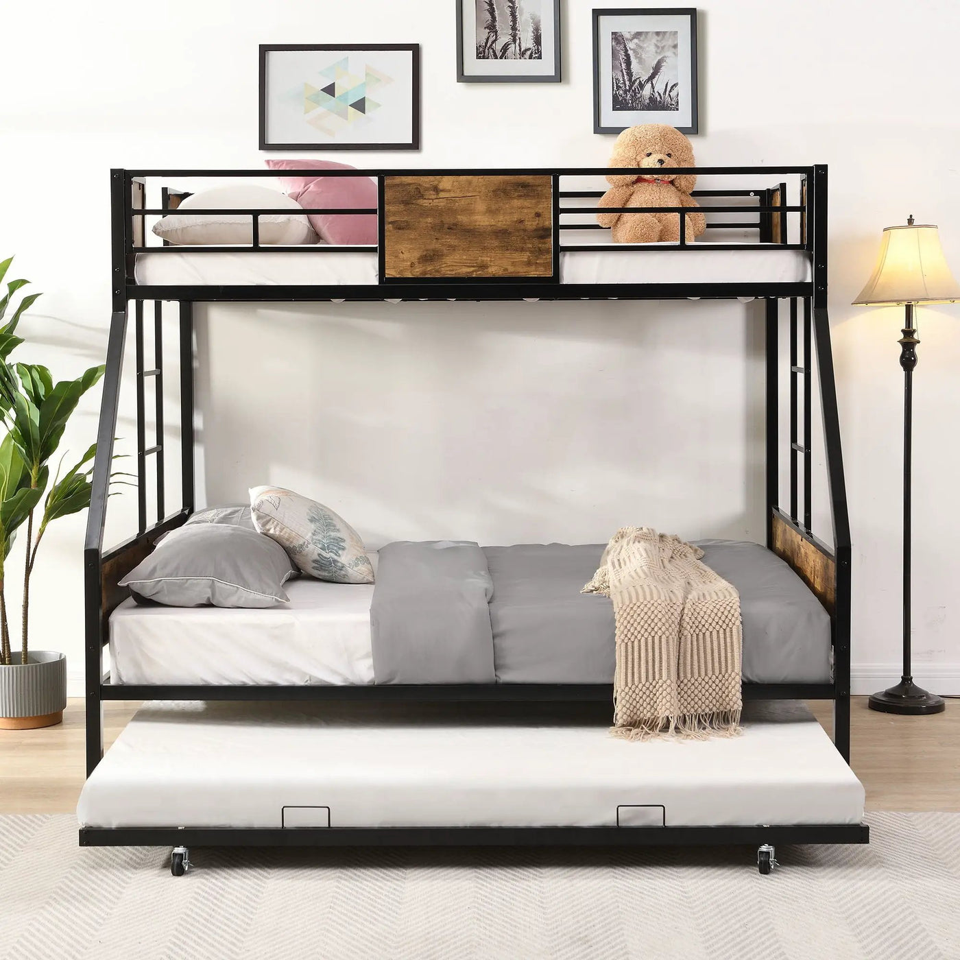 Modern Metal Bunk Bed With Side Ladders And Guardrail by HouseOfZazla