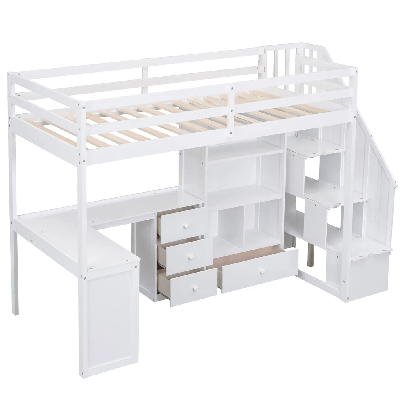 Loft Bed With L Shaped Desk, Drawers, Cabinet, And Storage Staircase by HouseOfZazla