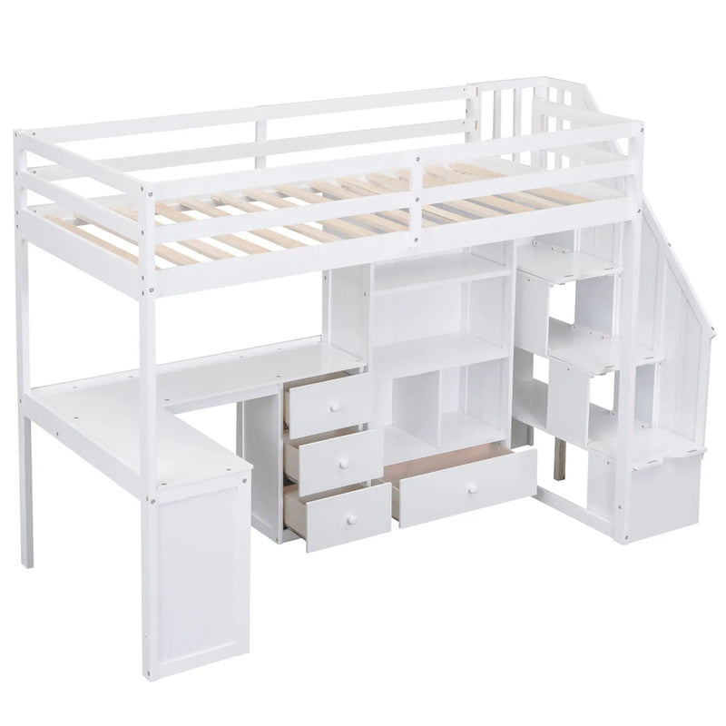 Loft Bed With L Shaped Desk, Drawers, Cabinet, And Storage Staircase by HouseOfZazla