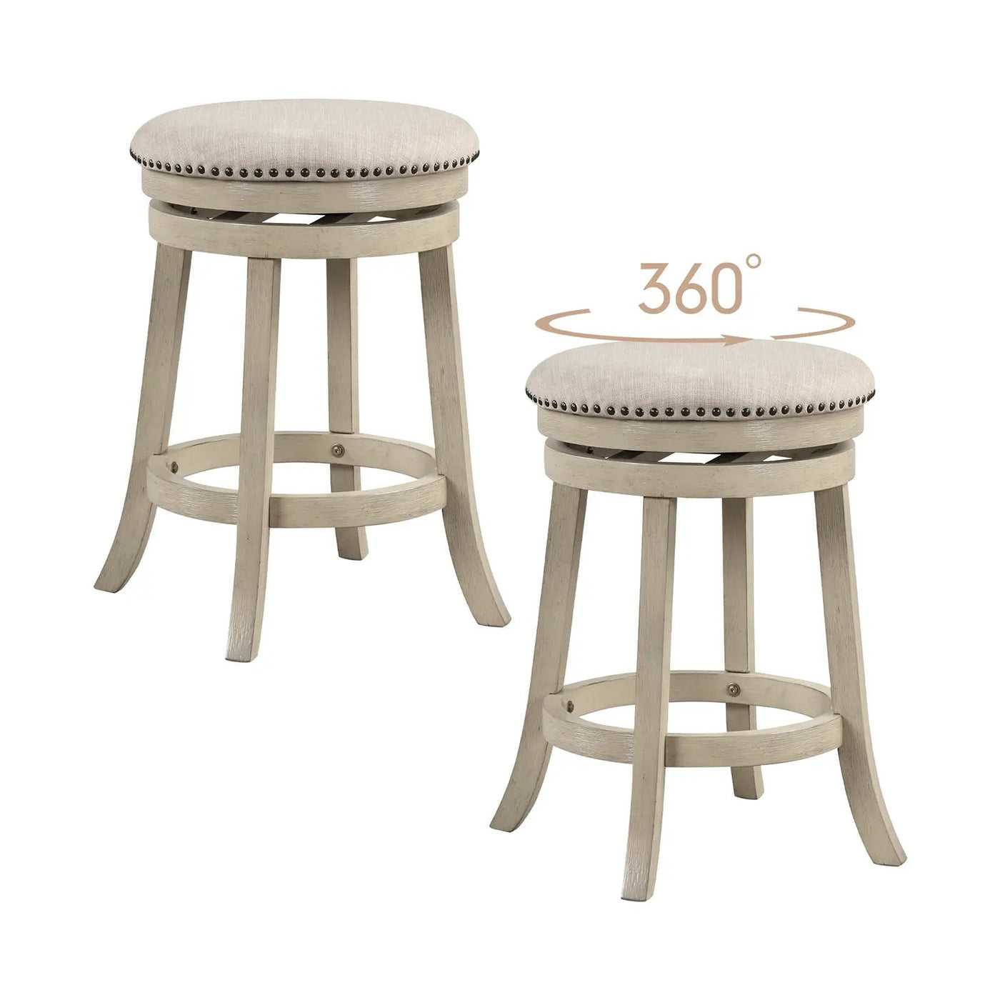 24/26 Inches Swivel Bar Stools Set of 2 wth Wooden Frame by DirectDeals
