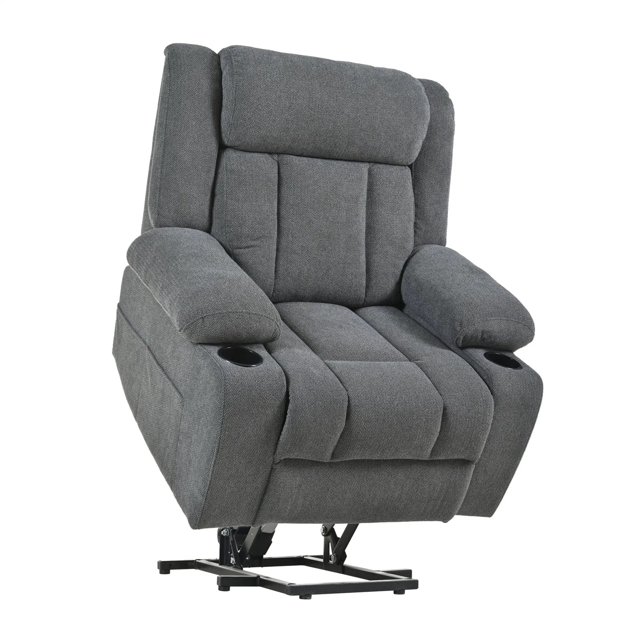 Power Lift Recliner Chair With Extended Footrest, Remote Control, Cup Holders, And Side Pockets by Unique Piece Furniture