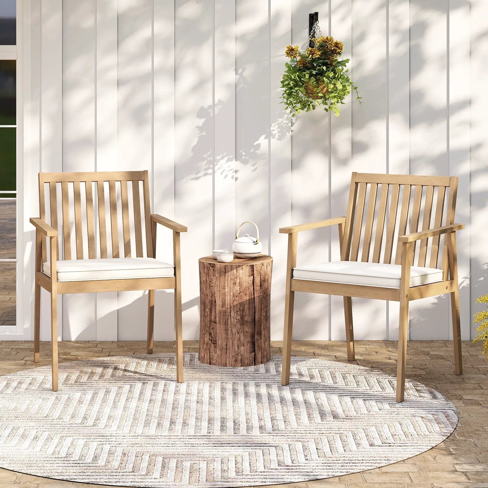 2 Pieces Patio Dining Chairs Outdoor Acacia Wood Chairs with Removable Padded Cushion by DirectDeals
